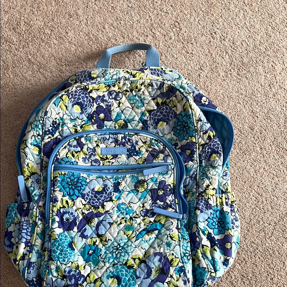 Large Vera Bradley Blue and Green Floral Bancroft Backpack